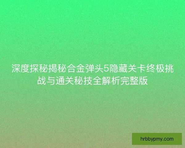 深度探秘揭秘合金弹头5隐藏关卡终极挑战与通关秘技全解析完整版